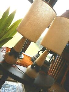 New ListingMCM Pair Table Lamps Mid Century Small Includes Shade Cream white black Works