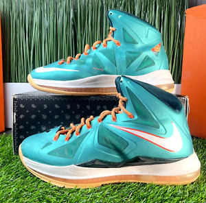 RARE Nike LeBron X 10 Blue Orange Mens Basketball Shoes 541100-302 Size 9.5