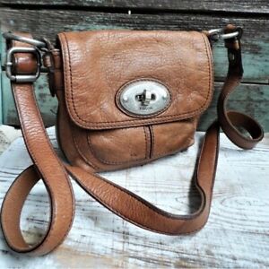 FOSSIL Maddox Leather Cognac Leather Distressed Crossbody Purse Bag