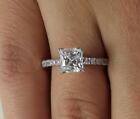 2.25 Ct Cathedral Pave Princess Cut Diamond Engagement Ring VS1 D White Gold 18k
