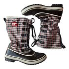 SOREL Tivoli Winter Waterproof Women's Boots 9.5 Lace Up Red Blue Brown Check