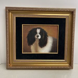 New ListingKing Charles Spaniel Oil On Canvas Painting In Gilt Frame