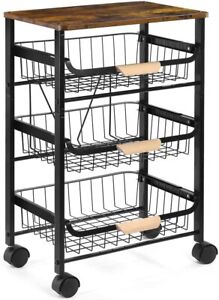 Kitchen Microwave Cart Utility Workstation Storage Shelf Rack w/3 Basket Wheels