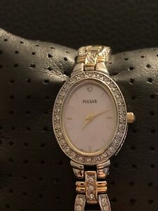 Women’s Seiko Pulsar Diamond Dress Watch Mother Of Pearl Dial Two Tone Gr8 Cond