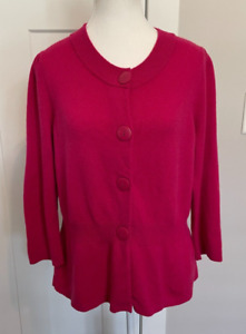 ANN TAYLOR Womens Cashmere Cardigan SWEATER 3/4 Sleeve PINK Peplum Size L