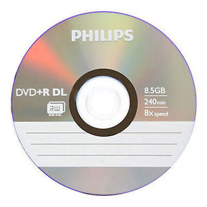5 PHILIPS 8X DVD+R DL Dual Double Layer 8.5GB Branded Logo - Paper Sleeve