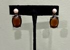 Gerard Yosca Gold Tone Amber And Faux Pearls Earrings