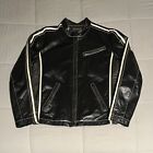 Wilsons Leather Mens Motorcycle Jacket Zip Size Medium Black White Sleeve Stripe