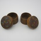 Lot of 2 Vintage Primitive 2x2” Wood Turned Hand Painted Trinket Ring Box W/Lid