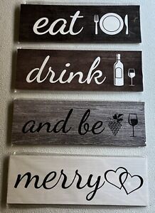 New ListingFarmhouse Wood Kitchen Wall Decor 4pcs Eat Drink And Be Merry