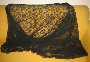 Antique Lace Embroidery Black Tulle for Recovery