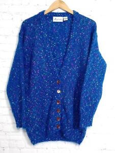 Vtg Women's Mohair Wool Cardigan Sweater Royal Blue 80's Colorful Sz M EUC NICE!