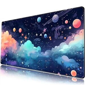 Kawaii Pastel Cosmos Desk Mat Cute Aesthetic Galaxy Large Mouse Pad Clouds De...