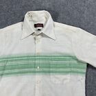 VINTAGE 60s Arrow Short Sleeve Shirt Size Medium Button Striped Mod Green Cotton