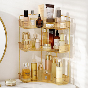 3-Tiers Corner Shelf - Bathroom Kitchen Countertop Organizer Vanity Tray (GOLD)