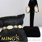 MING'S HAWAII 14K YELLOW GOLD MARQUISE CABOCHON WHITE JADE BRACELET EARRING SET