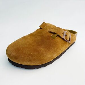 Birkenstock Boston Soft Suede Leather comfort slippers Women's shoes Mink Narrow