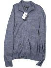 Mens Store Bloomingdales Linen Melange Knit Full Zip Sweater Medium Grey Blue