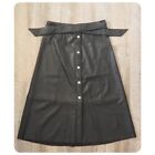 Belle Vere Black Faux Leather Snap Front Belted Midi Skirt sz S