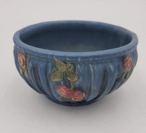 Antique Weller Blue Drapery Pottery Bowl, Planter 6