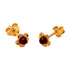 14k Pure Solid Yellow Gold Honey Baltic Amber Flower Nice Small Stud Earrings