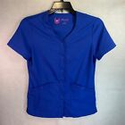 Urbane Ultimate Womens Scrub Top XS Royal Blue Snap Up Two Pockets Short Sleeve