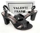 Valenti Franco AVA2 Black Glitter Open Toe Block Heel Pump Shoes Women's 8.5 NEW