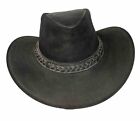 VTG Leather Western Cowboy Hat 22.5” 7 1/4 M Black Cowgirl Gambler Biker