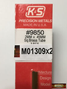 M01309x2-FS MOREZMORE 2 Brass Square Tube #9850 Metric 2mm x 300mm K&S Tubing