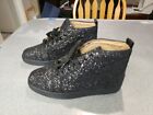Christian Louboutin black glitter high-top sneaker trainers Size 12