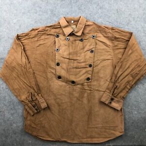 Vintage Wah Maker Shirt Men Large Brown Solid Western Bib Frontier USA Made