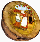 Vintage Wooden Cheese Barrel Box Hand Painted Folk Art Rustic Round Antique Farm