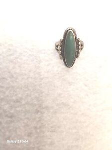 Vintage Sterling And Green Turquoise Ring 6 3/4 Size