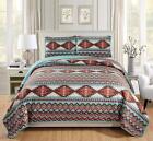 Rustic Southwestern Quilt Stitched Western Bedspread Bedding Set with Tribal ...