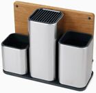 Kitchen Utensil Holder Knife Block and Cutting Board Set, Stainless Steel