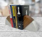 Elegant Marble and Wood Bookends with Brass Inlay