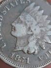 1871 Indian Head Cent Penny- Bold N, Fine Details