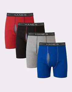 Hanes Men's 4-Pack Boxer Briefs X-Temp Cotton Tag Itch free FreshIQ Assorted