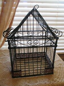 VTG. HANGING Decorative Green Metal Wire Bird Cage 13