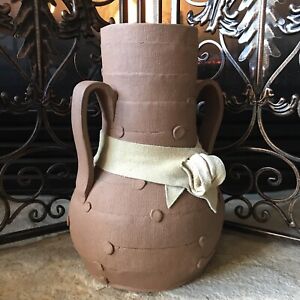 New ListingVintage Studio Art Pottery Vase Signed Large Terracotta Clay Olive Jar Leather