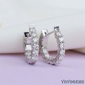 Moissanite Inside Out Hoop Earrings Solid 14K White Gold 2.50 Ct Round Cut VVS1