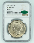 1921 NGC & CAC MS64+ High Relief Peace Silver Dollar