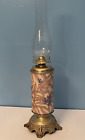 Antique Vintage Oil Kerosene Brass Lamp Periwinkle Floral Porcelain Cylinder VGC