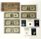 Mixed Coin & Currency Lot (Silver Certs, Red Note, INB Slabbed, Meteorites) WOW!