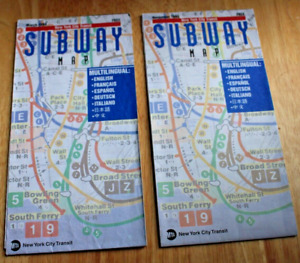 TWO  VINTAGE  NYC  SUBWAY  MAPS   ---   1995  &  1996   ---   FREE  SHIPPING