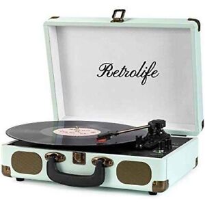 Vinyl Record Player 3-Speed Bluetooth Suitcase Portable Belt-Driven White