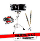 Wood Snare Drum Set by GRIFFIN with Snare Stand, 4x Maple Drum Sticks, Drum Key