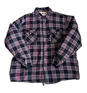Wrangler Mens Shirt Jacket XL Sherpa Fleece Lined Flannel Plaid Black Gray