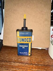Vintage Sunoco 4oz Household Oil Tin Can Oiler Sun Oil Co w/ Spout & Cap