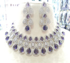 Indian Bollywood Style 18k White Filled Big Choker Diamond Necklace Jewelry Set